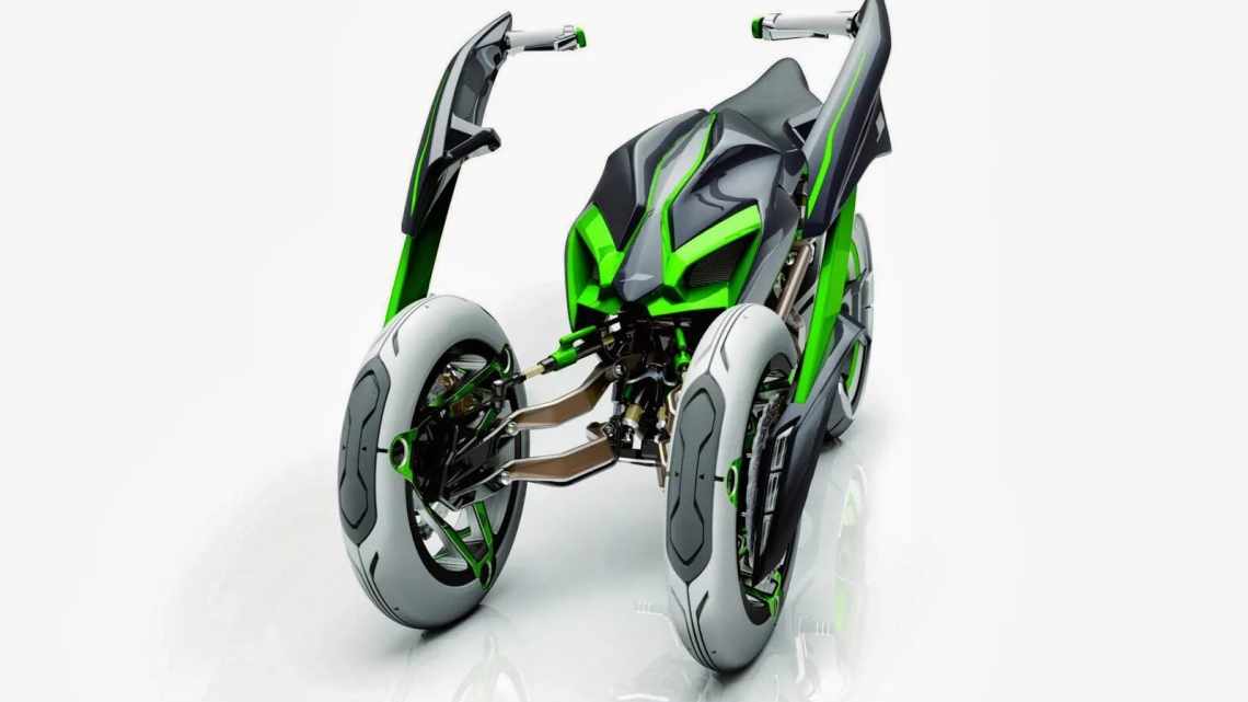 Kawasaki показал электротрицикл с изменяемой геометрией